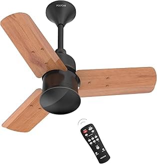 Polycab Silencio Mini 600mm 5-Star BLDC, Remote Ceiling fan for home| 55% Energy Saving, 100% Copper, High Speed, 25 Speed Setting, Reversable & Timer | 4-yr Warranty【Natural Wood】