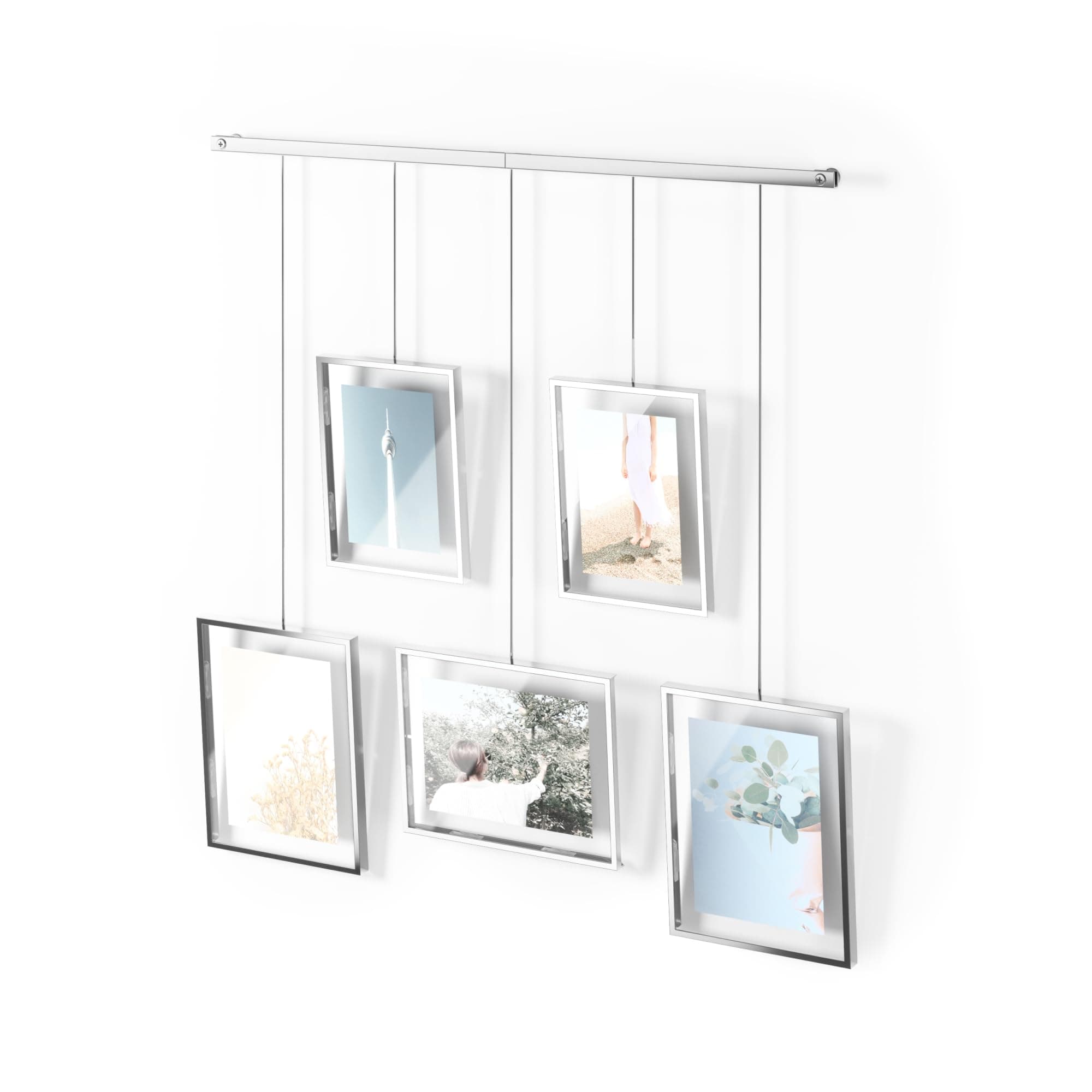 Umbra Exhibit Picture Frame Gallery Set, Adjustable Wall Collage Displays Five Photos (Two 4x6 and Three 5x7), Set of 5, Chrome