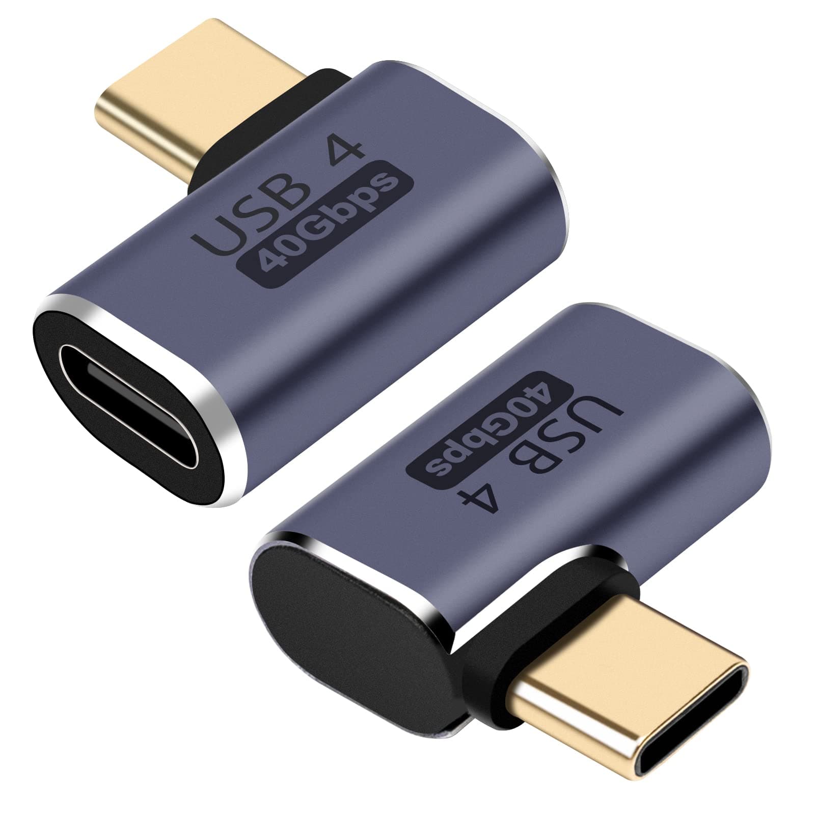 USB C Adapter 40Gbps (2 Pack), USB C Male to Female Adapter Right Angle USB 4.0 Type C Data Transfer Connector Compatible for Samsung, MacBook and More USB-C Devices