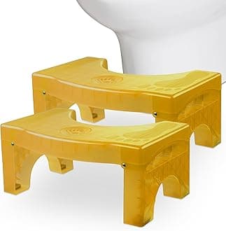 2Pack Foldable Toilet Poop Stool, 7" Heavy Duty Non-Slip Bathroom Foot Stool, Yellow Curved Portable Size Fits Various Toilets