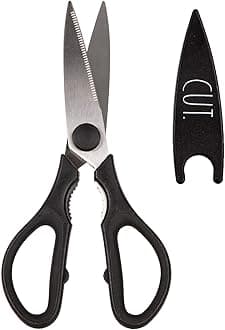 Kitchen Scissors- Stainless Steel Kitchen Shears, Cooking Scissors for Cutting Meat, Chicken, Herbs and Produce with Blade Cover and Soft Grip Handles (Black)