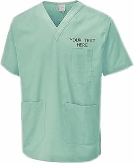Personalised Embroidered Your Text Scrubs Tunic Health Care Hospital Medical Uniform Women Men Nurse Uniform Workwear Doctor Nurse Dress V Neck Line Regular Fit Top