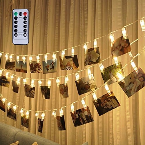 ANTING 40 LED Photo Clips String Lights,16.4 Feet 8 Modes Battery Operated Wedding Party Home Wall Lights with Remote Control & Timer for Hanging Pictures Artwork Notes(Warm White)