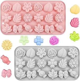 2 Pcs Flower and Leaves Silicone Cake Molds, AZONEE Mini Flower Chocolate Molds, Blossom Fondant Cake Decorating Mold Tulip Flower Molds Ice Mold Pudding Molds Soap Molds for Wedding, Festival
