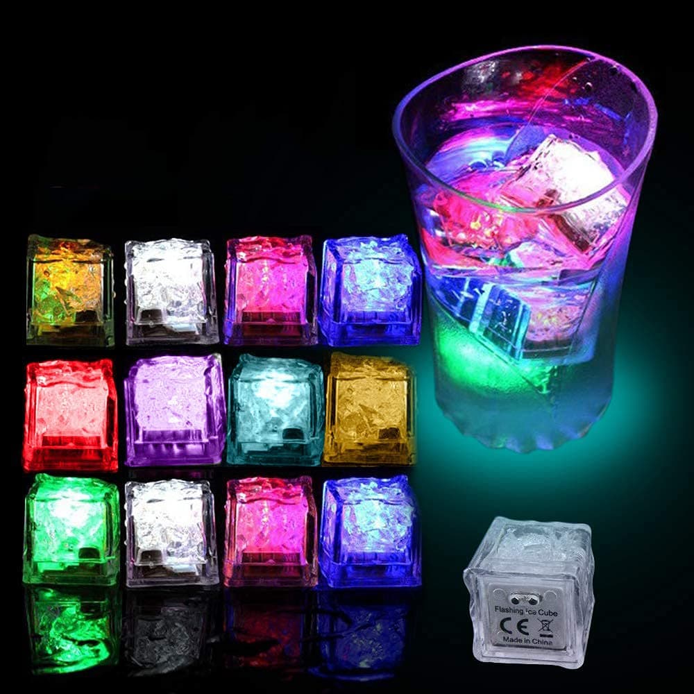 seeway Light Up Ice Cubes, 12 Pack Multi Color Led Ice Cubes for Drinks with Changing Lights, Reusable Glowing Flashing Ice Cube for Club Bar Party Wedding Decor