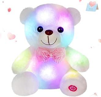 BSTAOFY Light up White Teddy Bear LED Stuffed Animal Soft Nightlight Glow Bear Plush Toy Gifts for Kids Mom Girls Birthday Christmas, 8" (White)