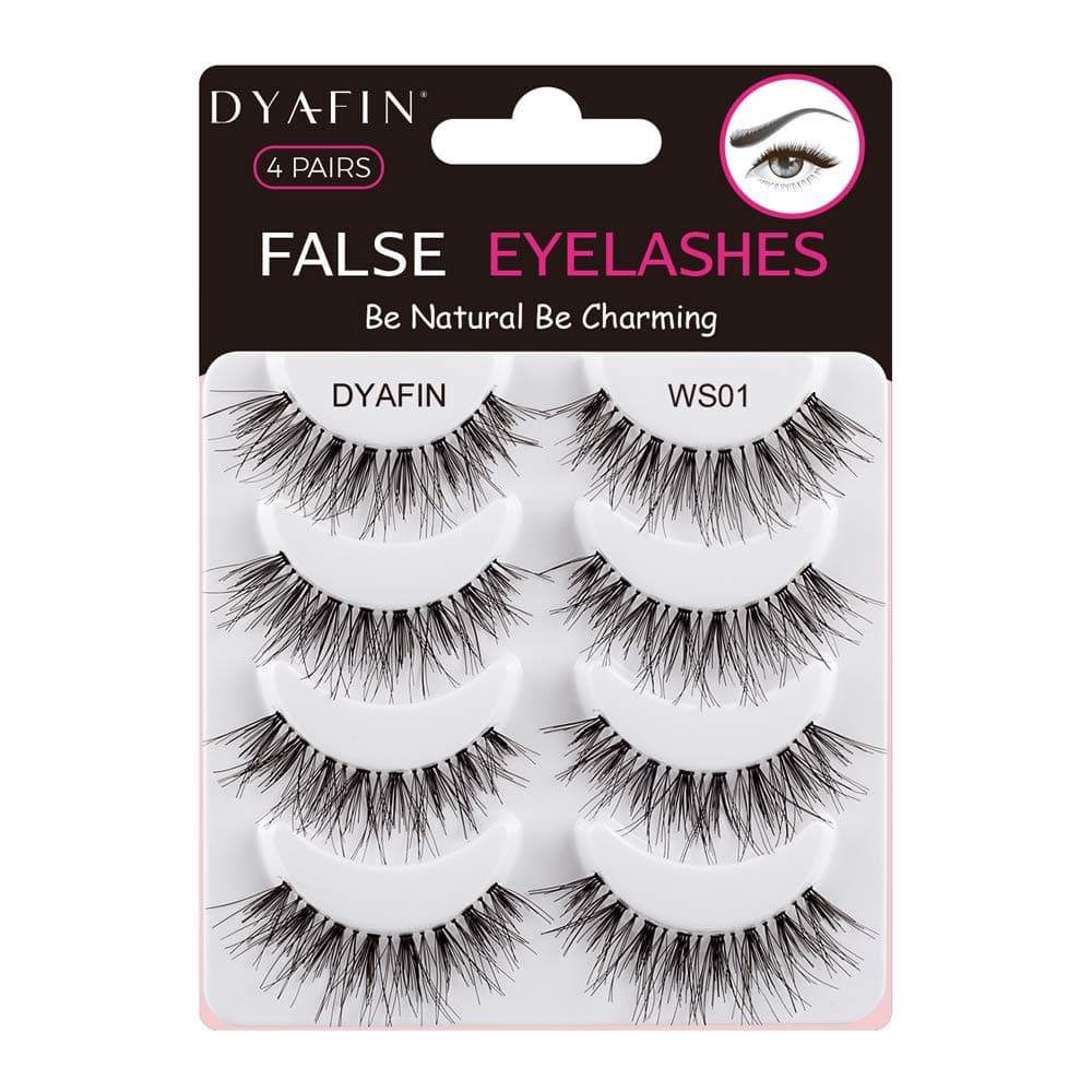DYAFIN Natural False Eyelashes Handmade Reusable Lightweight Soft Professional False Lashes Full Cover Clear Band No Glue Fake Eyelashes
