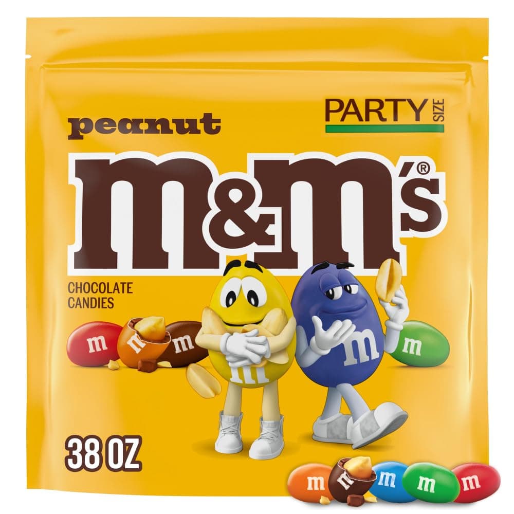 M&M'S Peanut Milk Chocolate Candy Resealable Bulk Pack, Party Size, 38 oz Bag, For Sharing, Baking and Snacking