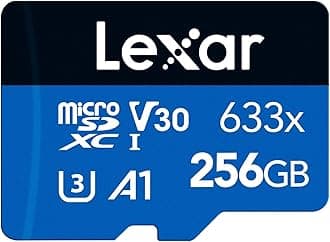 Lexar 633x 256GB Micro SD Card, microSDXC UHS-I Card + SD Adapter, microSD Memory Card up to 100MB/s Read, A1, Class 10, U3, V30, TF Card for Smartphones/Tablets/IP Cameras (LMS0633256G-BNAAA)
