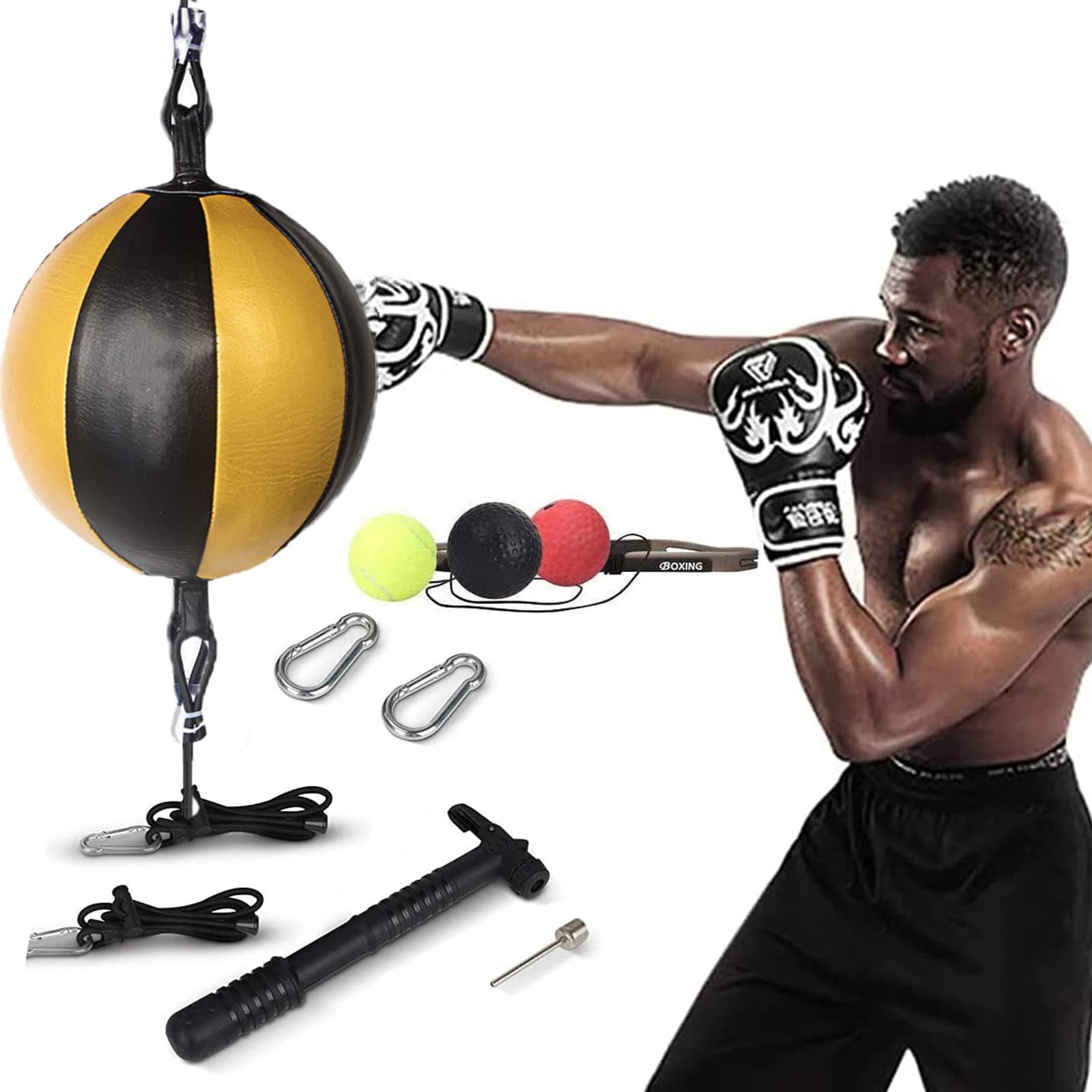 Double End Punching Bag Boxing Striking for Training - Speed Ended Set Includes Reflex Ball Headband and Pump- Portable MMA