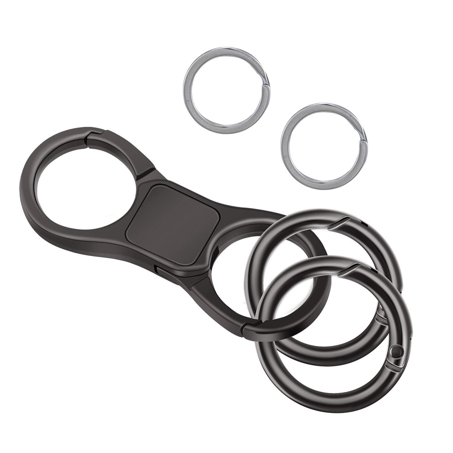 Key-Chain with Quick-Release Spring Clip Keyrings - Heavy Duty Car Keychain for Men or Women for Most Car Keys Embedded in PU Leather, 2.8 * 1.1 Inch Black