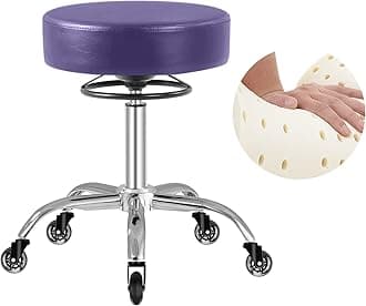 Rolling Stool with Wheels 400lbs Weight Capacity,Heavy Duty Lash Chair Adjustable for Tatoo Lab Massage Salon Spa Drafting Nail Teach,360 Swivel,Leather,Thick Seat Padding (Purple)