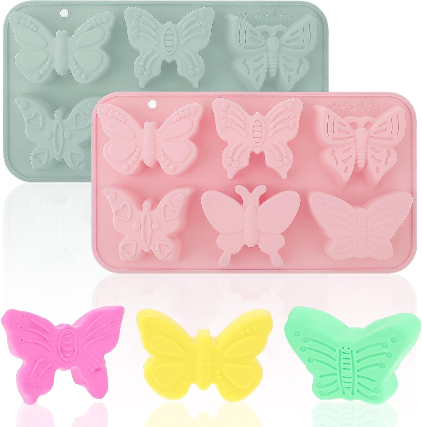 2 PCS Butterfly Silicone Molds for Chocolate, Bakeware, and Candy (Blue+Pink, One Size)