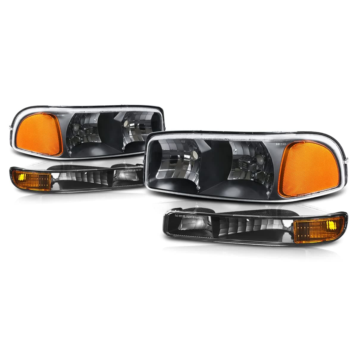 PM PERFORMOTOR Black Housing Amber Corner Headlights Compatible with 99-07 Sierra 1500 2500 3500&HD / 99-06 Yukon&XL / 2001 Sierra C3, PMHL-GSIE-9906-4P-OH-BA