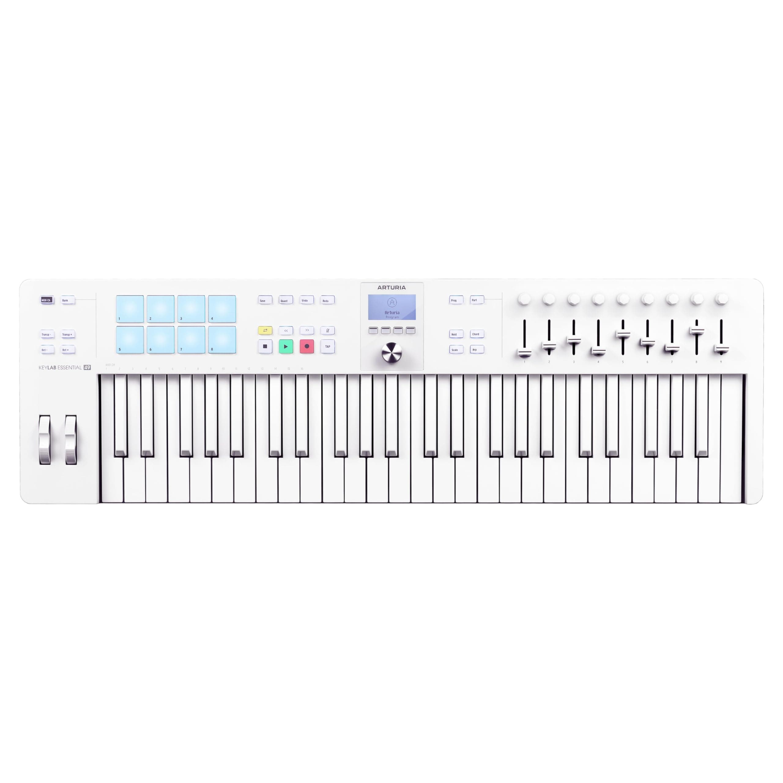 KeyLab Essential 49 mk3 Alpine White - USB MIDI Keyboard Controller with Touch Sensitive Pads, Contextual Display Buttons, Includes Arturia V-Labs & Ableton Lite Live