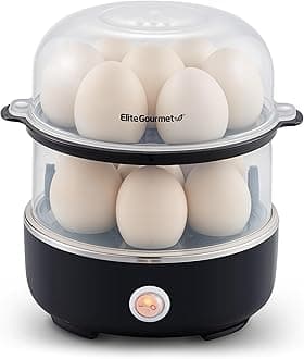 EGC1215B Easy Egg Cooker, Stainless-steel Heating Plate, Two-Tiered, 14-Egg Capacity, Soft, Medium, Hard-Boiled, Auto Shut-Off, Omelets, Poached Eggs, Measuring Cup, Piercing Pin, Black