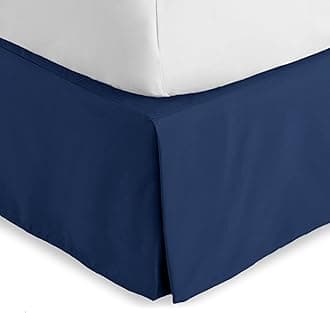 Bare Home Pleated Full Bed Skirt - 15-Inch Tailored Drop Easy Fit - Bed Skirt for Full Beds - Center & Corner Pleats (Full, Dark Blue)