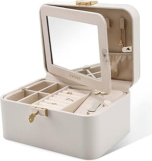 Sponsored Ad – KAMIER Jewelry Box, 2 Layers PU Leather Organizer, Large Capacity, Double Lock, Large Mirror, Hidden Necklace Hooks, Removable Dividers, Gift Packaging, Gray