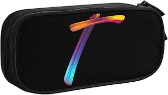 Cute Initial Pencil Case for Kids Students, Large Capacity Pencil Pouch for Boys Girls, Letter Design Pencil Box Pen Bag Office Stationery Organizer, Rainbow Letter T