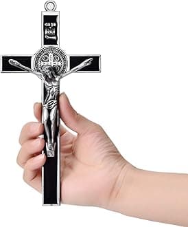 Wellcho Black Enamel Crucifix Wall Cross -Saint Benedict Metal Wall Art-7 Inch Cross Give Blessing and The Spiritual Sacred:Faith Gift for your Acquaintances