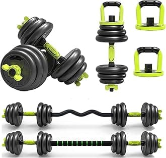 Adjustable 6 in 1 Dumbbell Straight and Curl Barbell Kettlebell Push Up Set - 20KG 30KG 40KG SETS - Weight Lifting for Home Gym Fitness