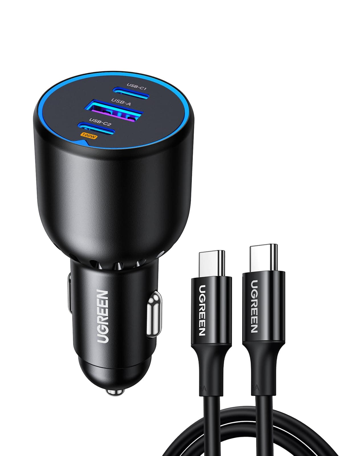 UGREEN 130W Type C Car Fast Charger for iPhone 17, 3-Port Macbook USB Car Power Adapter With 100W USB C Cable, Automobile Charger for Samsung S25 Series, iPhone, Steam Deck, Macbook, Laptops, Tablets