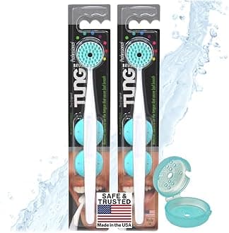 Tung Brush Tongue Cleaner, Plastic Tung Scraper, Tongue Cleaning to Fight Bad Breath, Halitosis Defense, USA Made, 2-Pack w/Cap