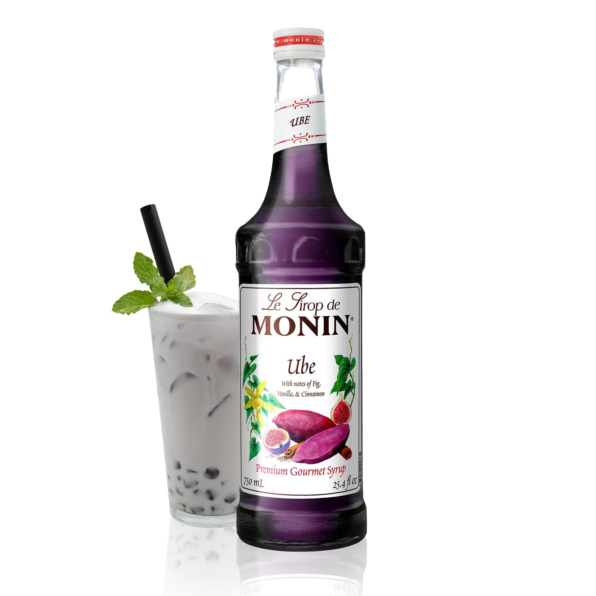 Monin - Ube Blend Syrup, Savory & Sweet, Blended With Notes of Fig, Cinnamon & Vanilla, Great for Lemonades, Boba Tea, & Coffee, Dairy-Free, No Artificial Sweeteners, Gluten-Free (Glass, 750 mL)