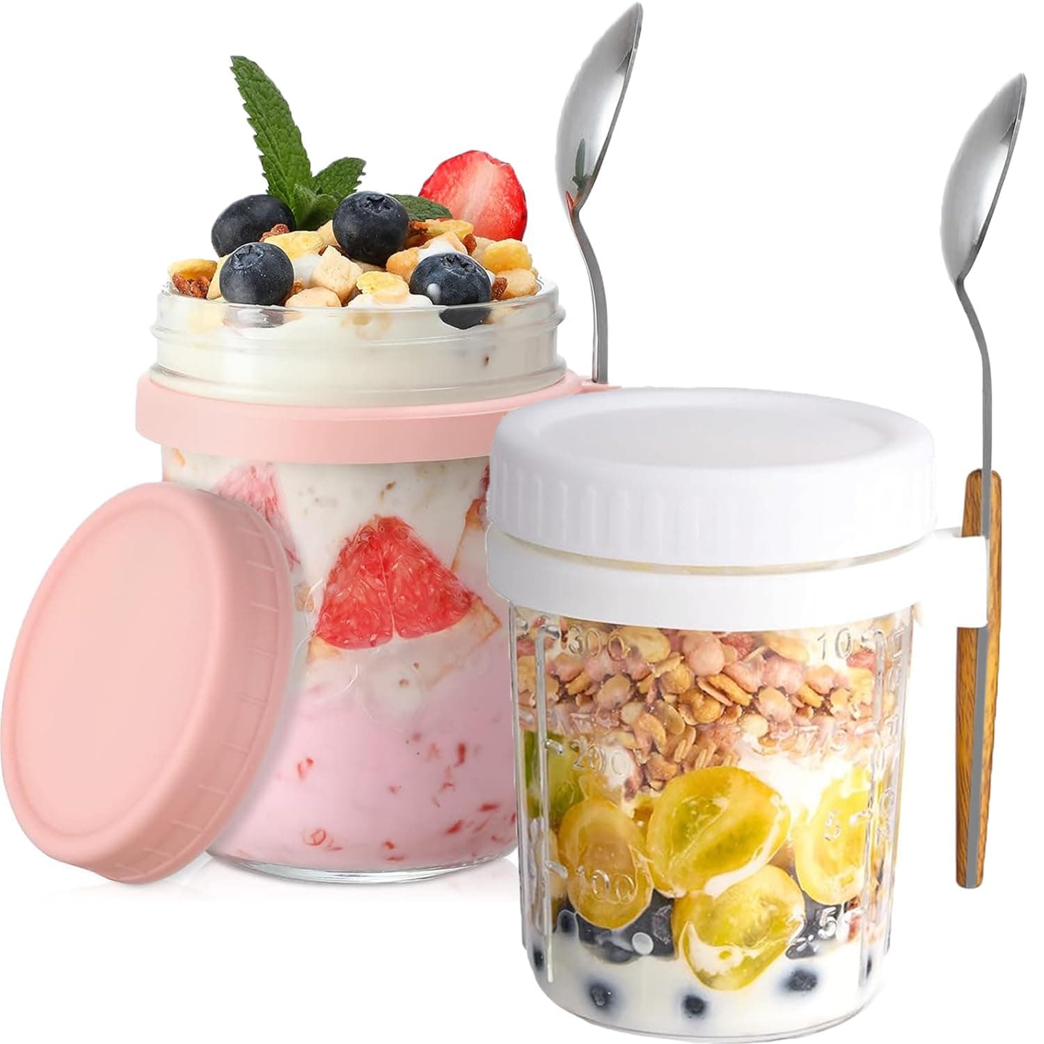 2 Pack Overnight Oats Containers with Lids And Spoon,12 oz Overnight Oats Jars,Meal Prep Jars with Lids For Milk, Cereal, Fruit