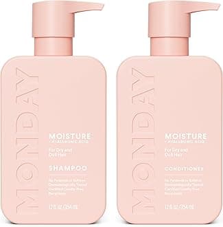 MONDAY HAIRCARE Moisture Shampoo + Conditioner Set for Dry, Coarse, Stressed, Frizzy Hair, Made with Coconut Oil, Rice Protein, Shea Butter and Vitamin E, All Natural, 12 fl oz (Pack of 2)