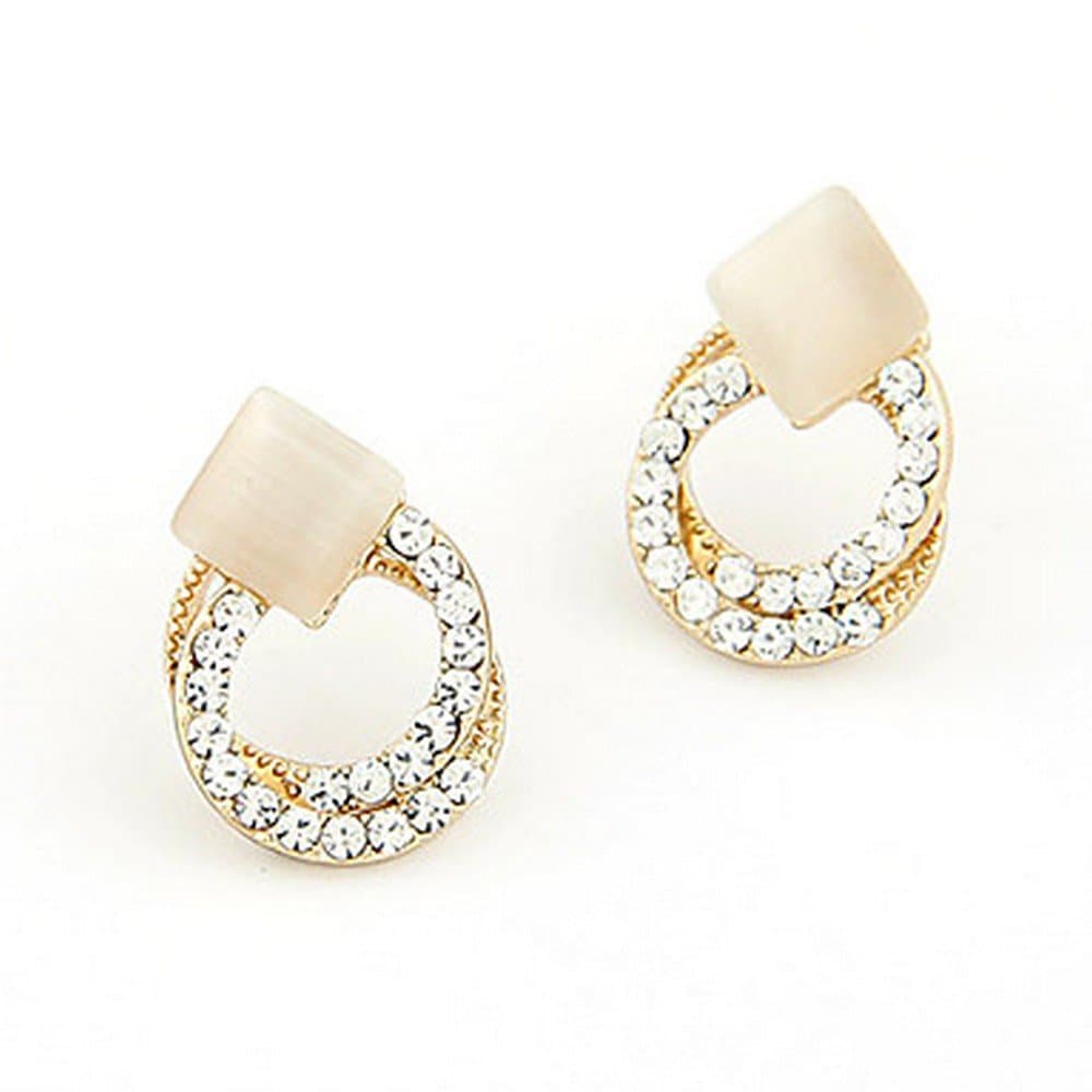 Square Opal Double Circle Rhinestone Earrings