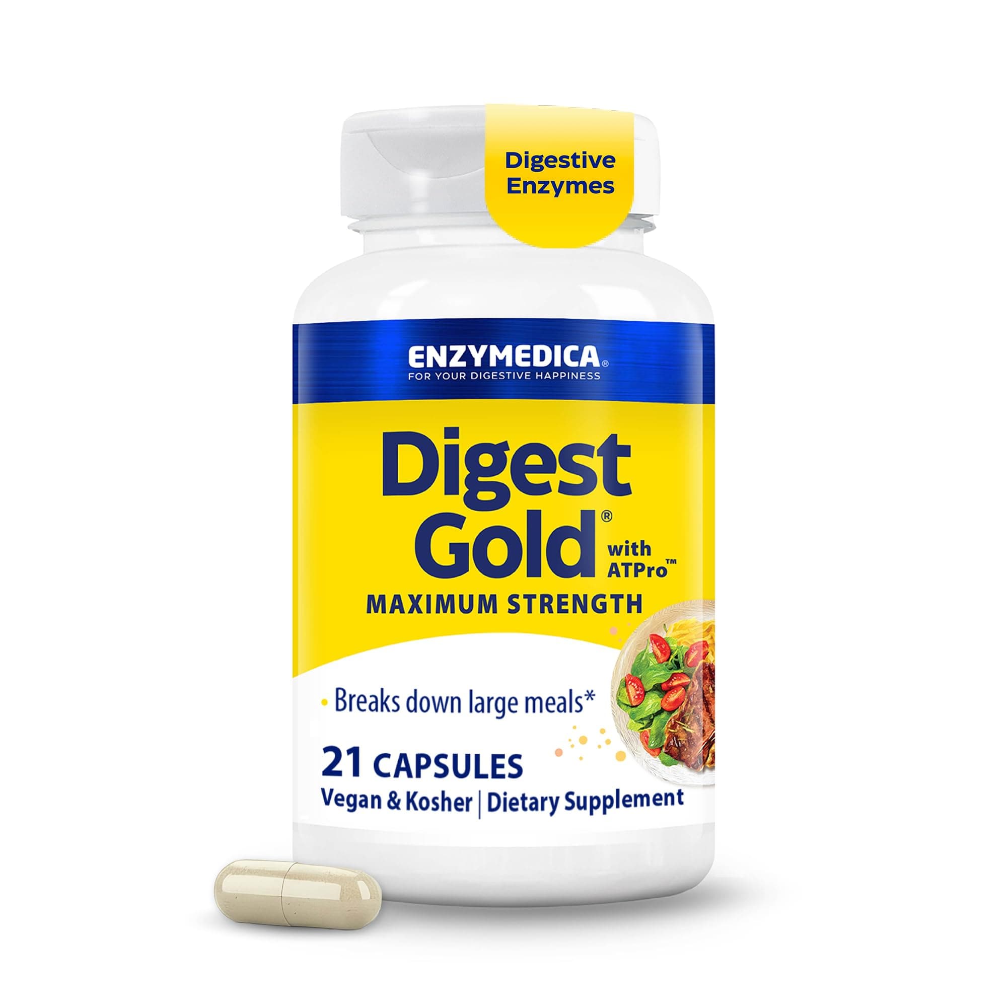Digest Gold + ATPro, Maximum Strength Digestive Enzymes, Helps Digest Large Meals for Instant Bloating Relief, 21 Count