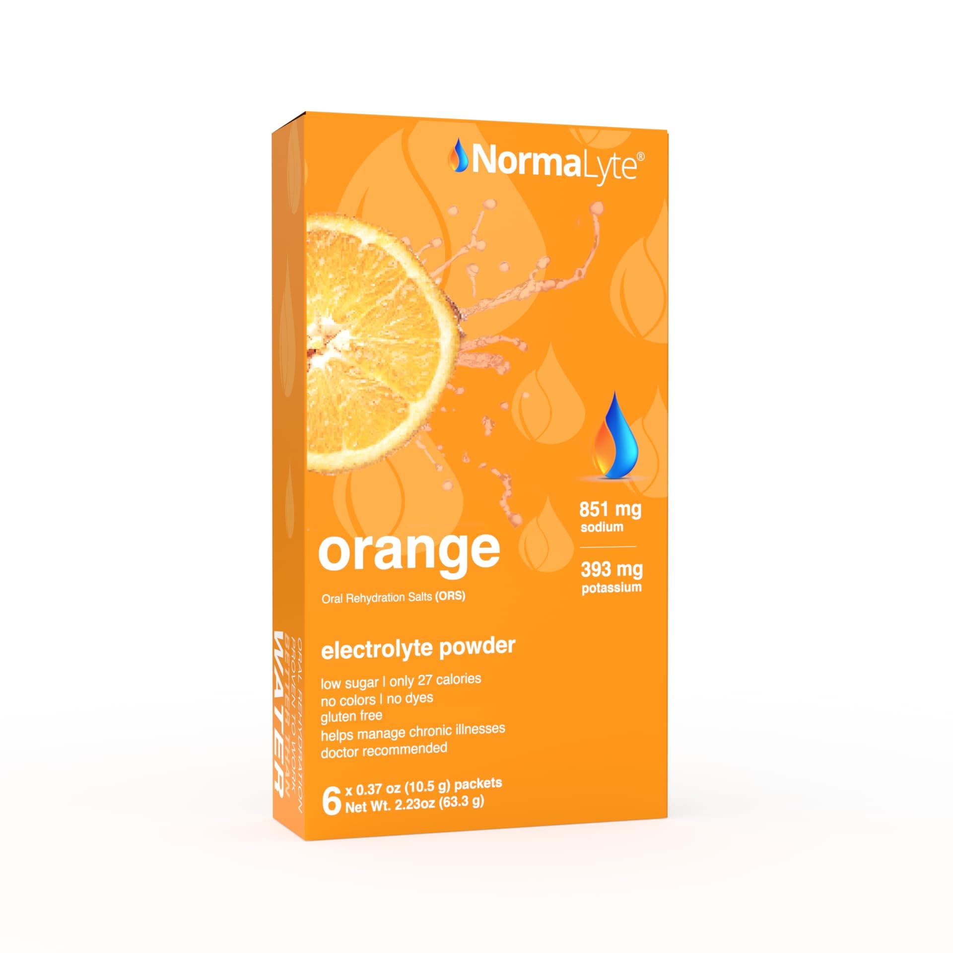 Orange - Electrolyte Powder Packets | Clinically Studied Electrolyte Drink Mix | 6 Count Effective Hydration Sticks