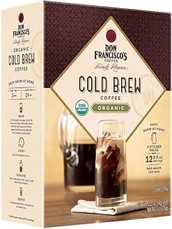 Don Francisco's Organic Cold Brew Coffee Pitcher Packs – Easy At-Home Prep, Smooth and Rich with Chocolate Notes – Medium-Dark Roast, 100% Arabica – Enjoy Black or with Cream & Sugar – Makes 2 Pitchers (12 Servings)