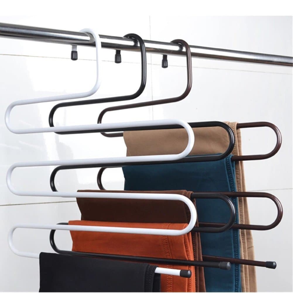 Magic Metal Multi Layer Pants S Hanger Trousers Holder No Slip Closet Hangers Space Saver Clothes Scarf Storage Hanging Rack Black