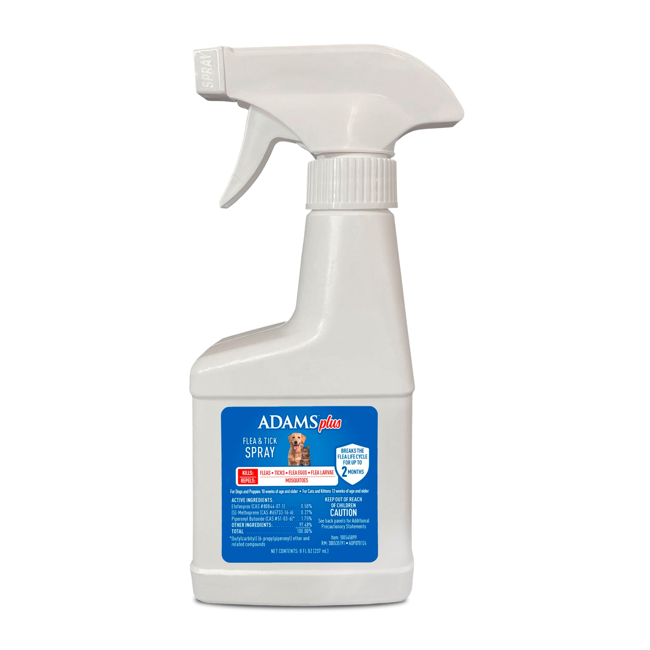 Plus Flea & Tick Dog and Cat Spray, Kills Fleas & Ticks, Repels Mosquitoes, Prevents Flea Infestations for up to 2 Months, Flea Treatment for Dogs, Cats, Puppies, & Kittens, 8 Fl oz
