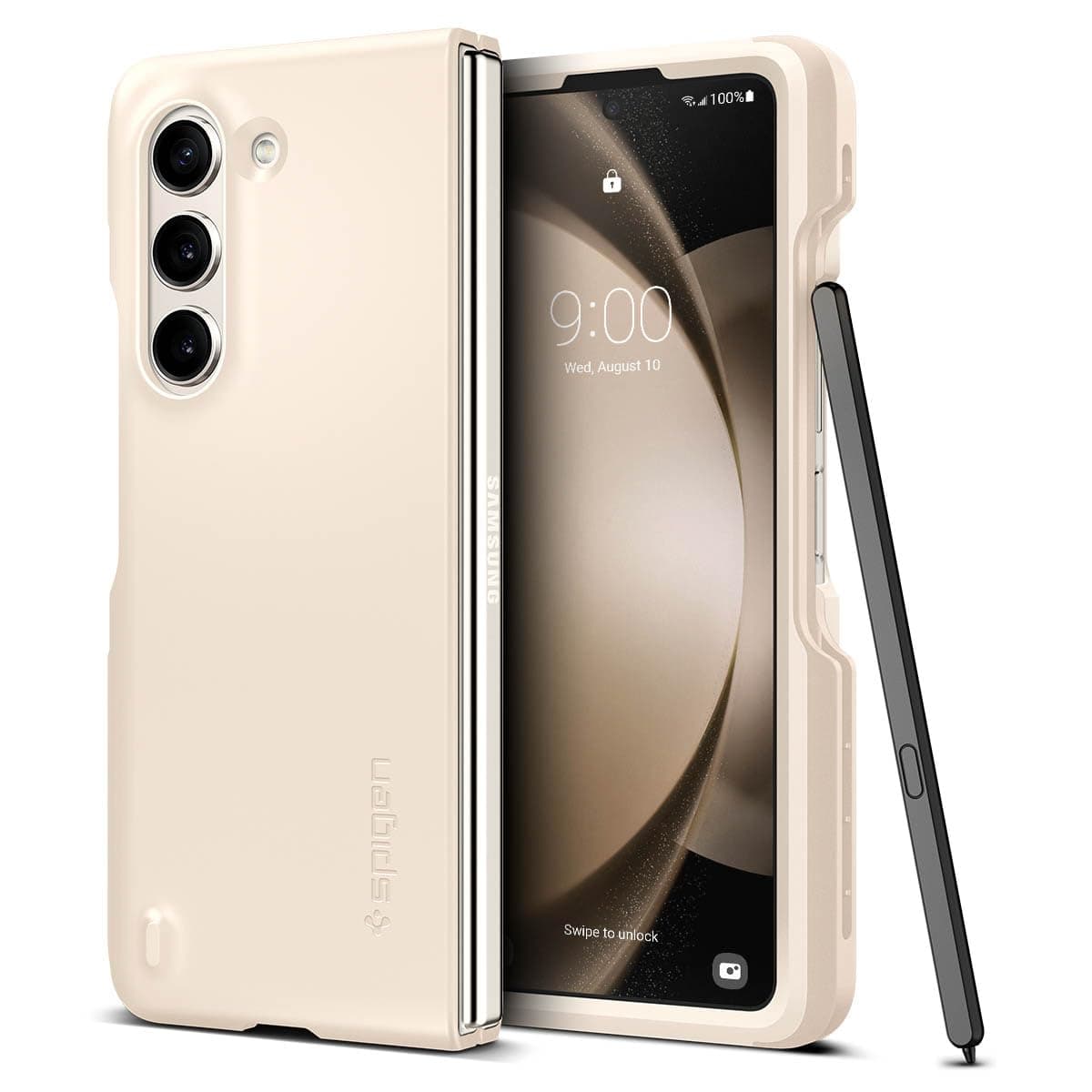 Spigen Thin Fit P | Samsung Galaxy Z Fold5 Case [S Pen Holder][Air Cushion Protection] Galaxy Z Fold 5 Back Cover | TPU+PC - Pearled Ivory