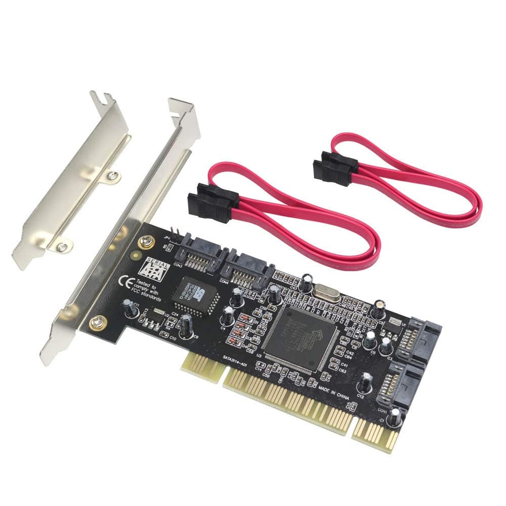4 Ports PCI SATA Raid Controller Internal Expansion Card with 2 Sata Cables, PCI to SATA Adapter Converter for Desktop PC Support HDD SSD