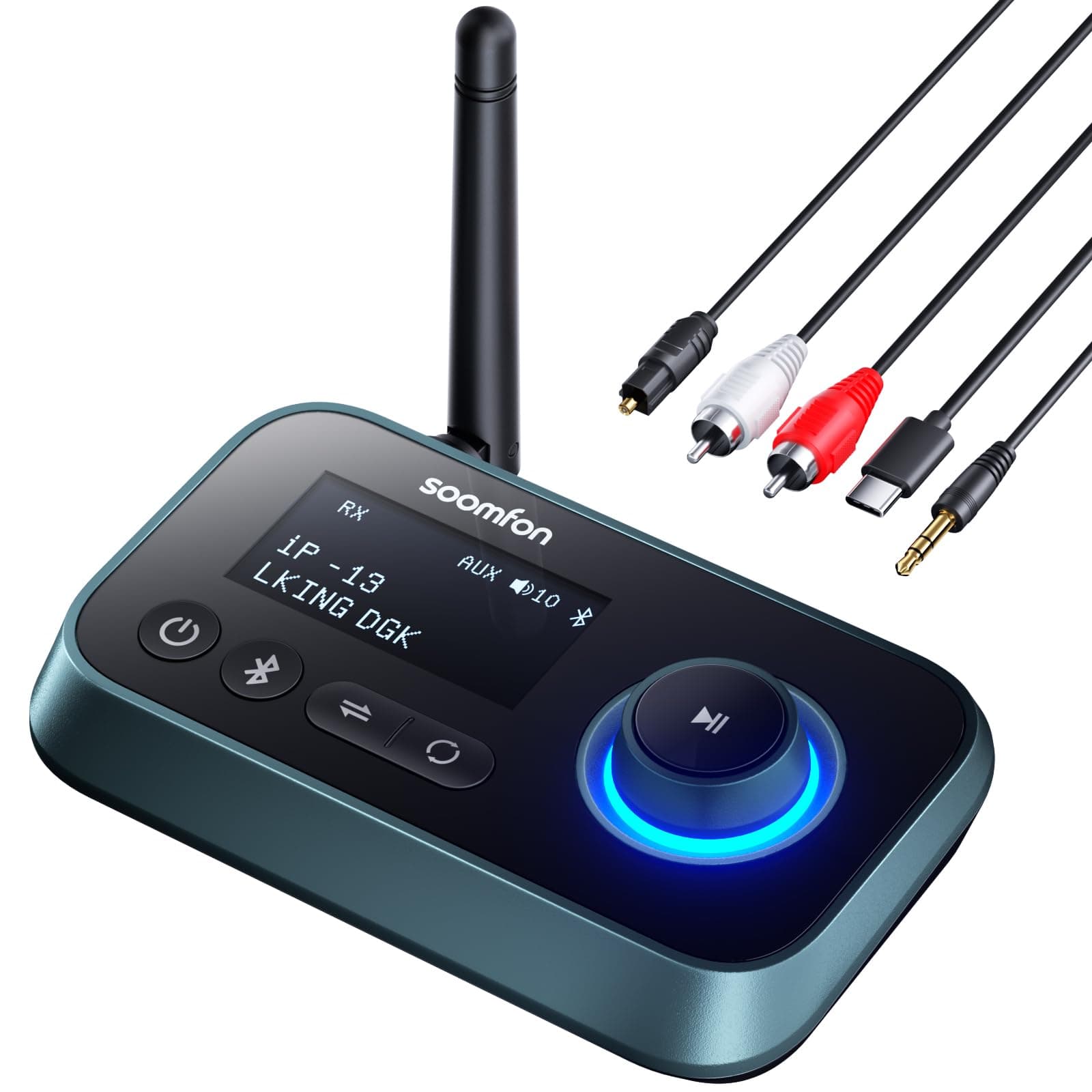 SOOMFON Bluetooth Transmitter for TV 3-in-1 Bluetooth 5.0 Transmitter Receiver for TV to 2 Headphones with LCD Display Adjustable Volume, Optical AUX RCA Bypass for Home Stereo Speaker
