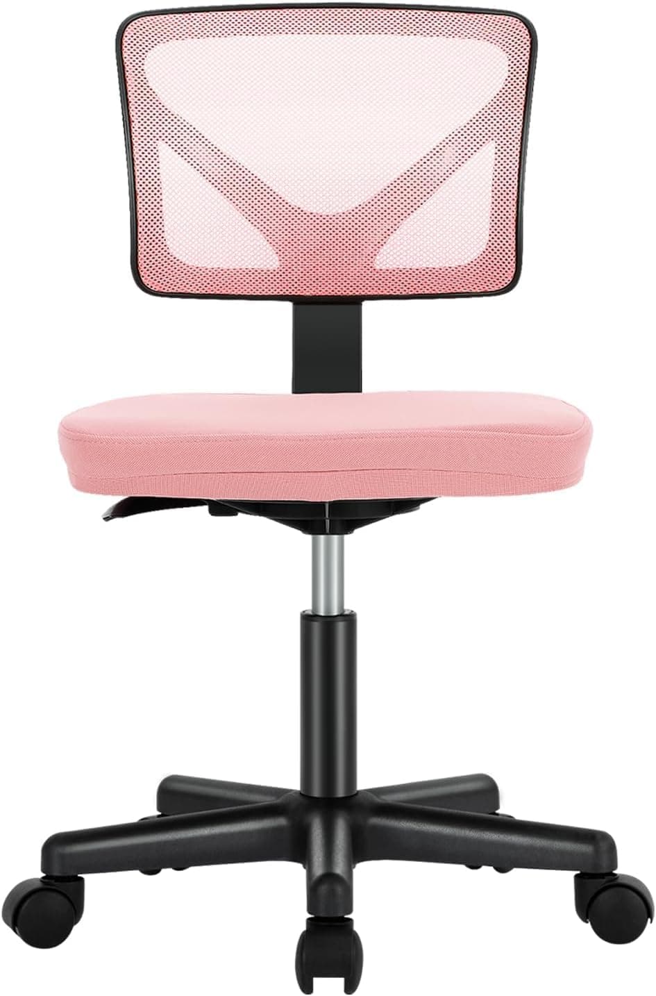 Sweetcrispy Office Computer Desk Chair, Ergonomic Low-Back Mesh Rolling Work Swivel Chairs with Wheels, Armless Comfortable Seat Lumbar Support for Home, Bedroom, Study, Student, Adults, Pink