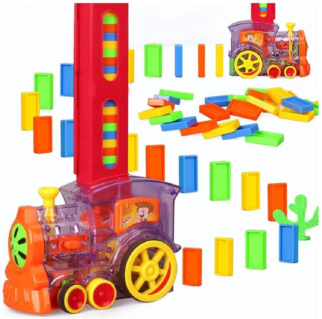 Shipsify Domino Block Train Set for Kids Sound Light Automatic Laying Domino Brick Colorful Dominoes Blocks Game Toy - 60 Pc Mega Pack Dominoes for 3-12 Years Old Kids