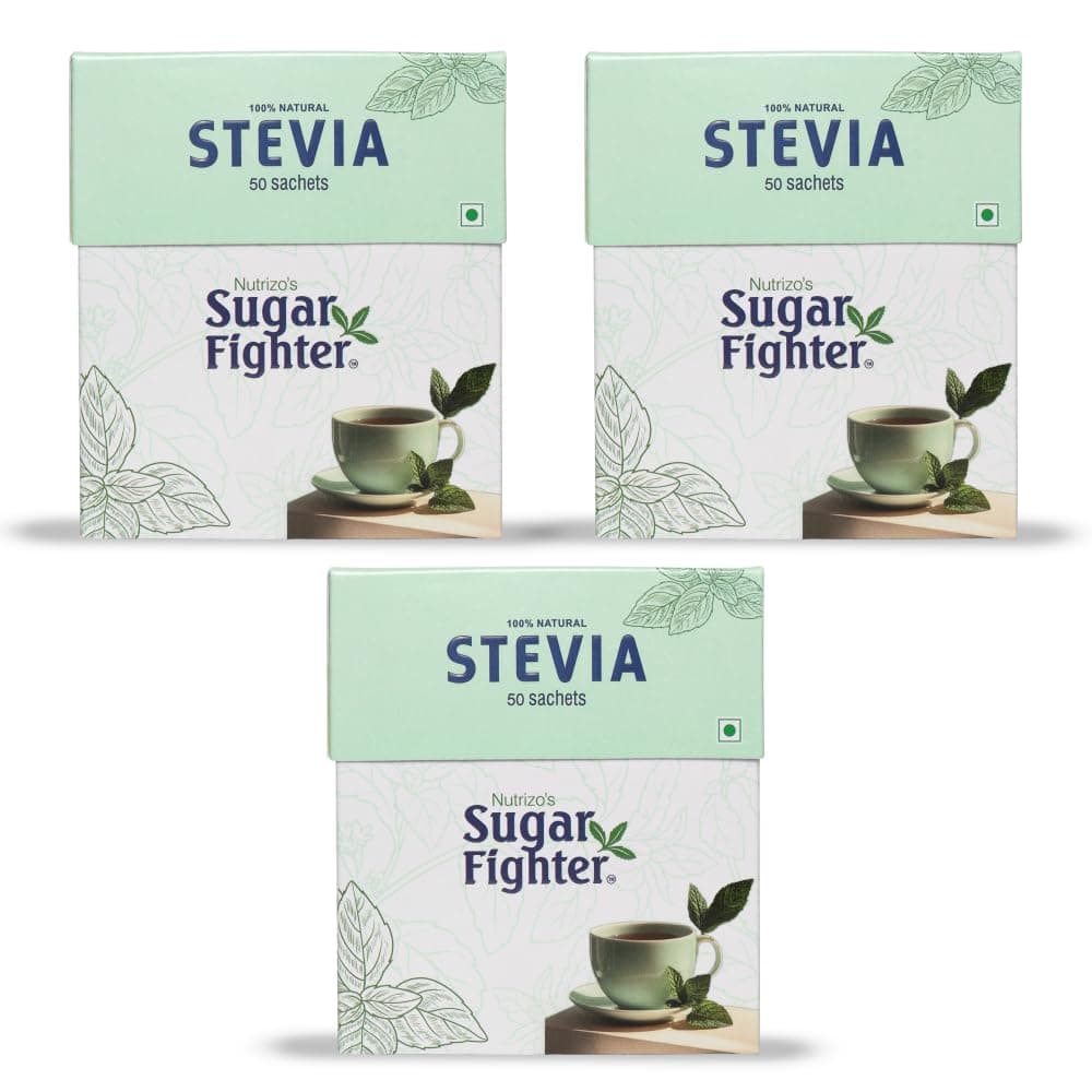 Sugar Fighter Stevia Sachets 3 Box – 50 Sachets | Zero Calorie & Fat-Free Sweetener | 100% Natural Stevia | Sugar Free | Non-GMO, Plant-Based Sugar Alternative | Zero Sugar Sweetener | HACCP & GMP Certified