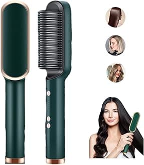 2023 New Negative Ion Hair Straightener Styling Comb, 5 Temp Settings 2 in 1 Hair Straightener Brush and Curler, Portable Electric Straightening Comb 10s Fast Heating & Anti-Scald for Women Thick Hair