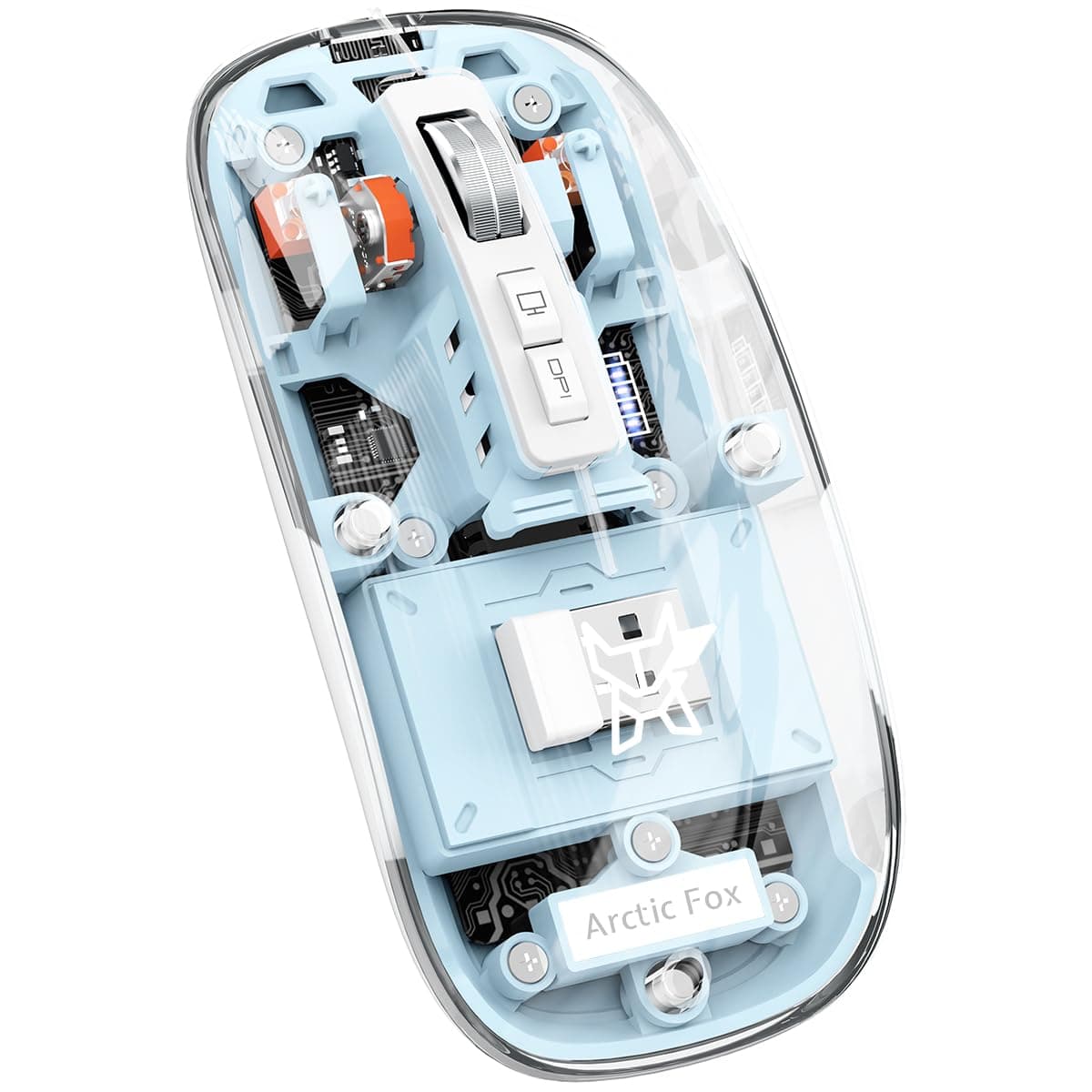 Pureview Transparent Wireless and Bluetooth Rechargeable Mouse, USB Receiver,LED Battery Magic Silm for Office/PC/Mac/Laptop/Apple/ipad(Space Blue)