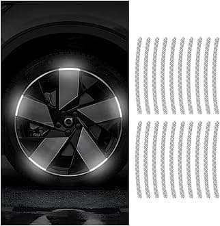 zipelo20PCS Reflective Car Wheel Decorative Stripe Stickers, Anti Scratch Vehicle Night Safety Warning Tape Decal, Automotive Exterior Tire Rims Sticker Accessories, Universal Fit (White)