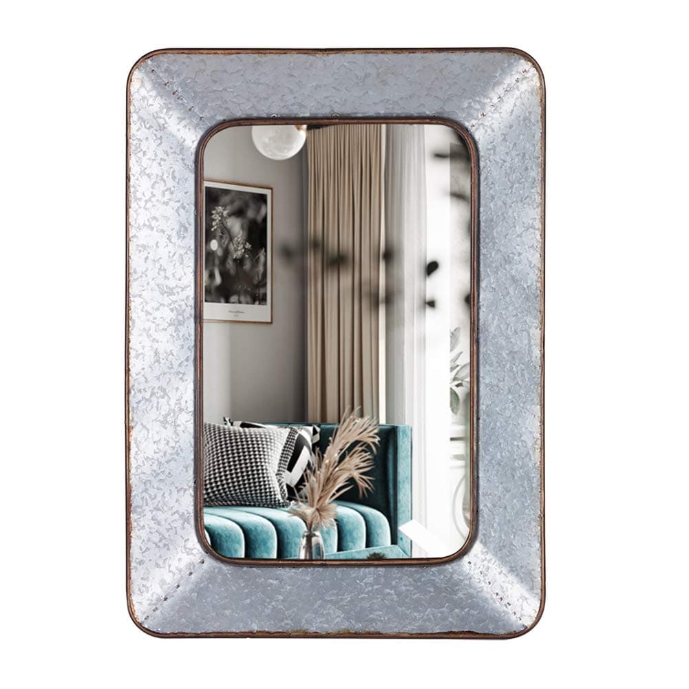 FENORI Galvanized Rustic Mirror for Bathroom - 27.6 x 20 Inch Farmhouse Metal Framed Mirror for Wall, Industrial Rectangle Wall Mirror for Hallway