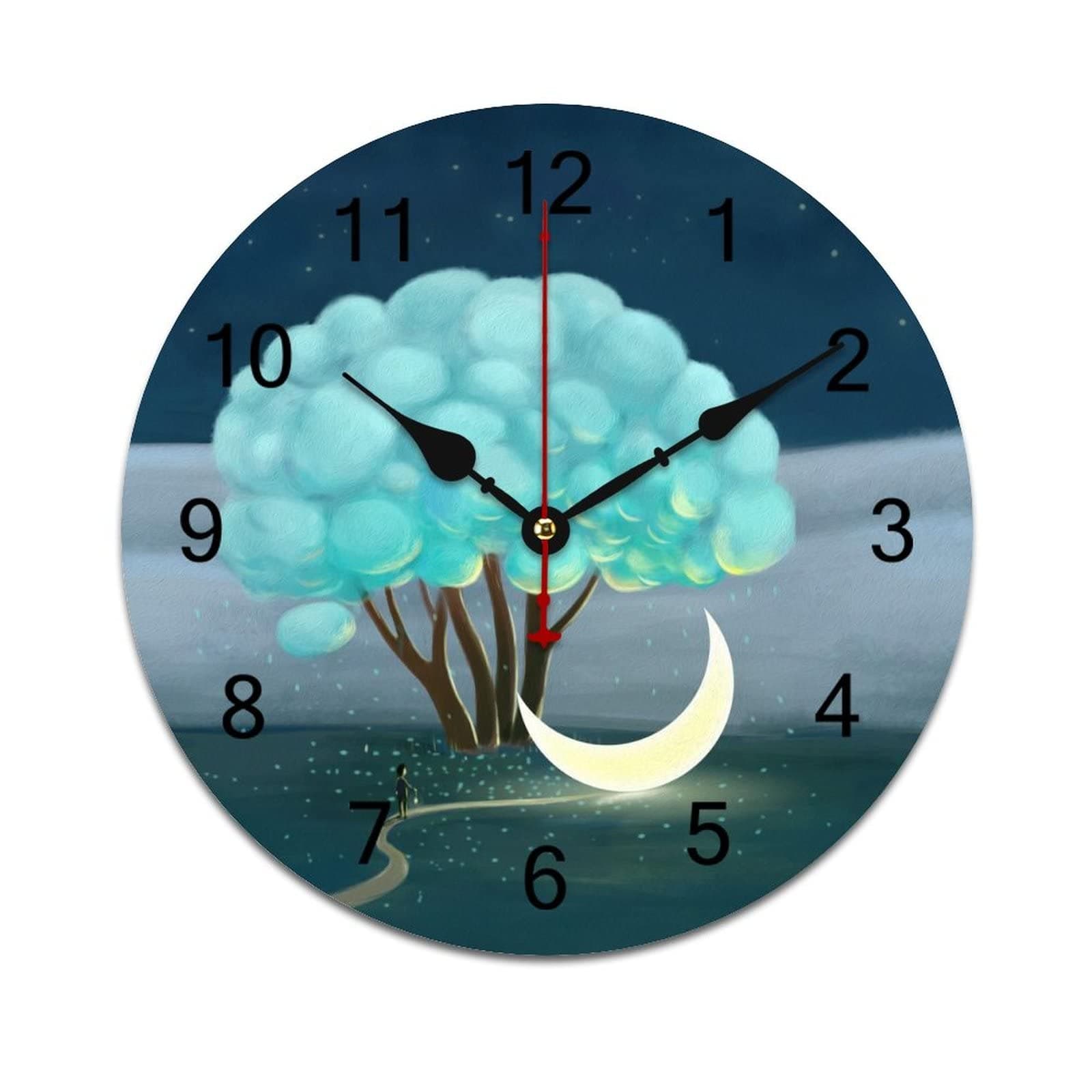 ERICCMoon-Tree Non Ticking Wall Clock Silent Battery Operated Modern Round Wall Clock Simple Style Decor Clock for Office/School/Kitchen/Bedroom/Living Room/Home 30cm/11.8in