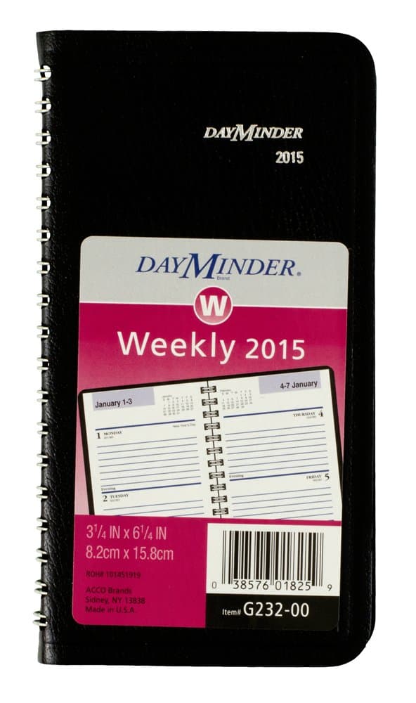 DayMinder Weekly Pocket Planner 2015, Wirebound, 3.25 x 6.25 Inch Page Size, Black (G232-00)