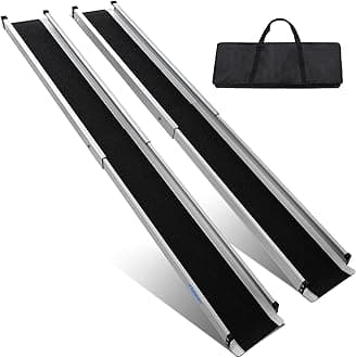 Ruedamann Wheelchair Ramp 8FT Telescoping Wheelchair Ramps for Home Steps Portable Non-Skid Ramps for Wheelchairs for Home Adjustable Aluminum Wheelchair Ramp Storage Bag (2 Pcs)