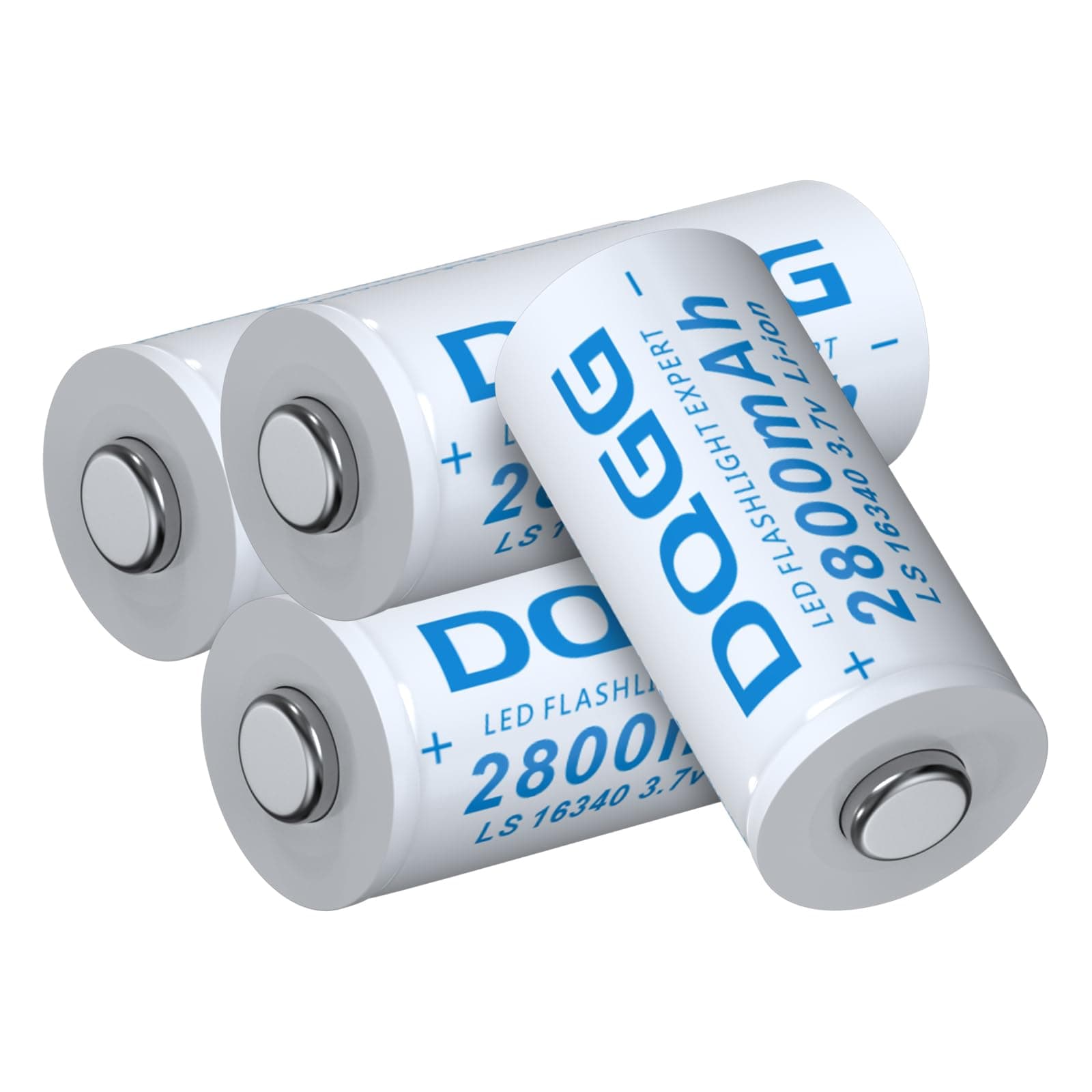 16340 Rechargeable Battery 2800mAh Button Top 4 Pack 3.7Volt Li-ion Batteries for LED Flashlight Headlamp